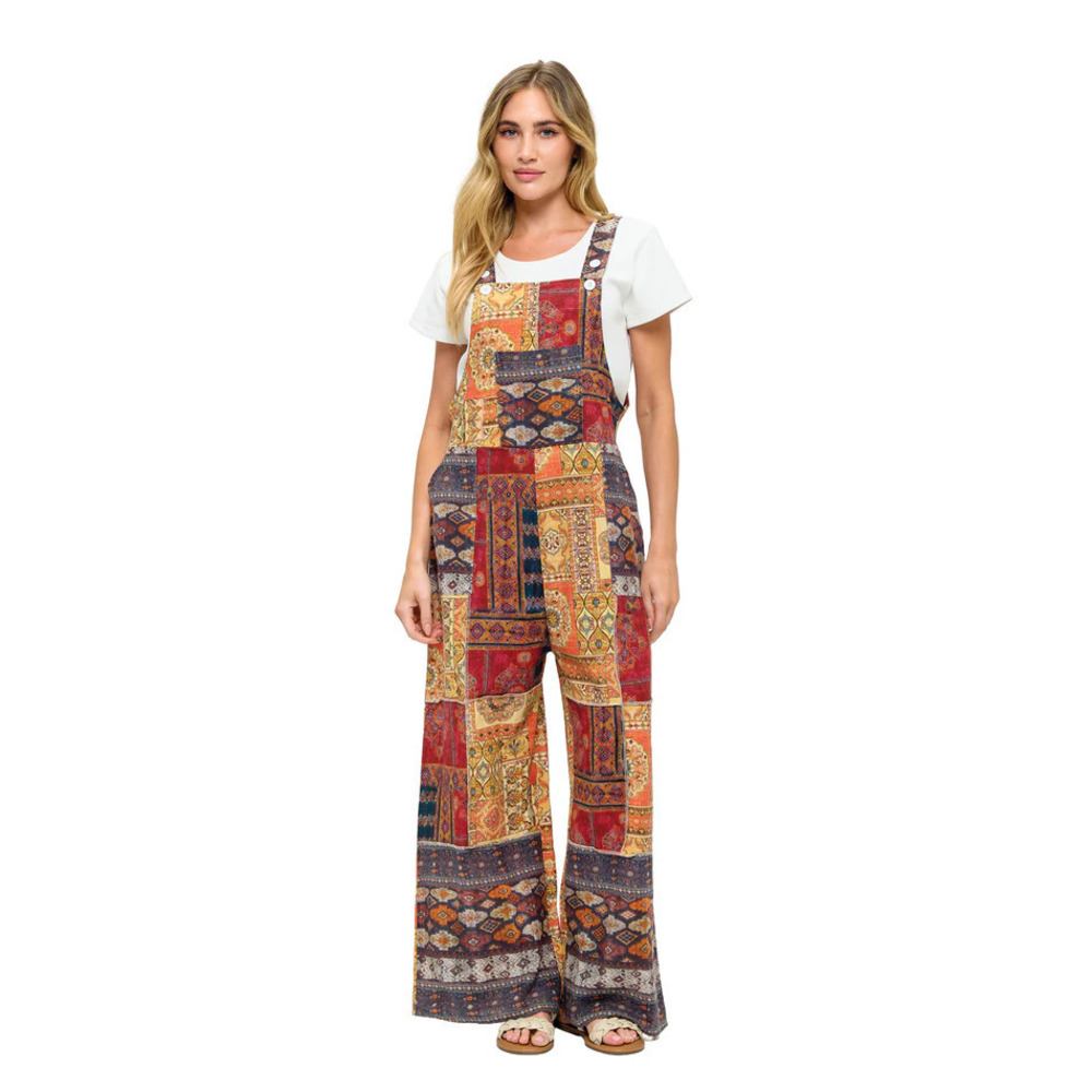 26858 RUST Yak & Yeti Boho Overall Patchwork Geo Mandala Print Various Sizes